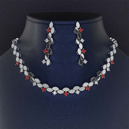 Bridal Diamond and Ruby Jewelry Set Code 21064-21063-21062